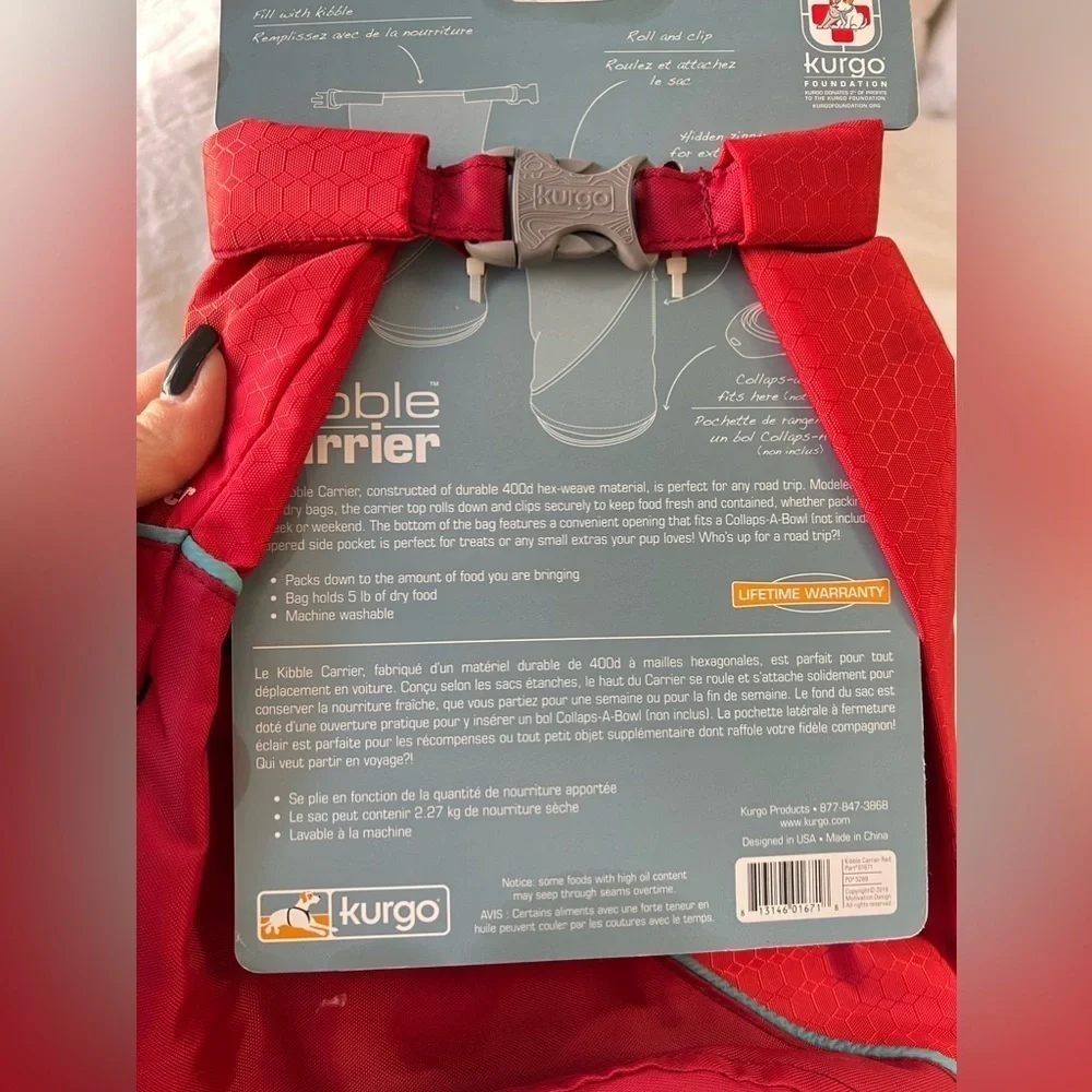 Kurgo Kibble Carrier | Dog Travel Food Storage Bag (Up To 5lbs) | Red NWT